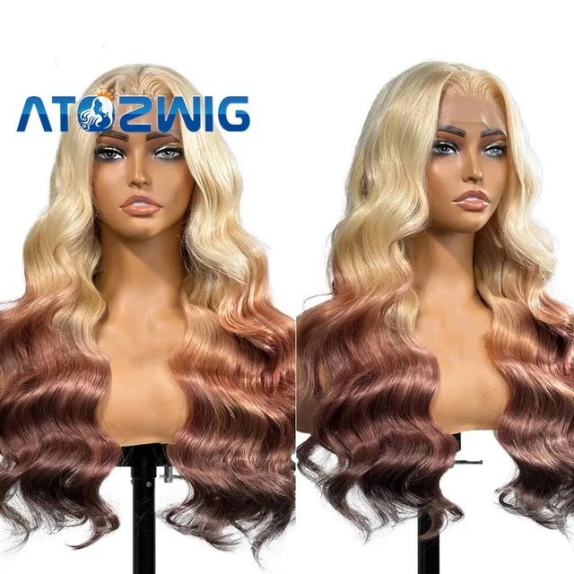 Long Body Wave Blonde Brown 100% Human Hair 4x4 Lace Front Wig Fashion Party New