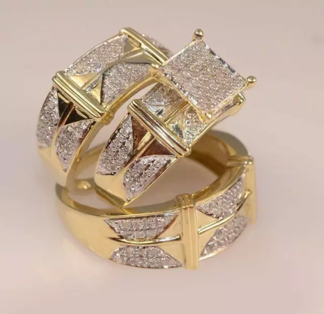 Anillo de boda con diamantes de imitación de 3,00 quilates, acabado en oro...