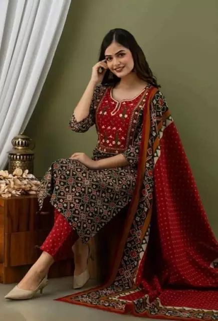 INDIEN FEMME KURTI Dupatta Palazzo Ensemble Robe Coton Tunique