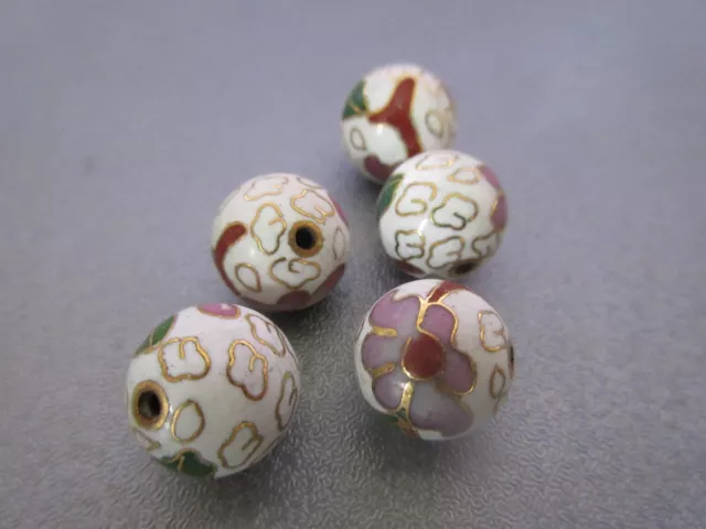 White Cloisonne Round 12mm Beads 5pcs