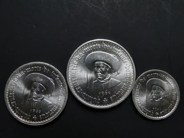 1960 Portugal 5 + 10 + 20 Escudos Silver Prince Henry Navigator 3 Coins Set Unc.