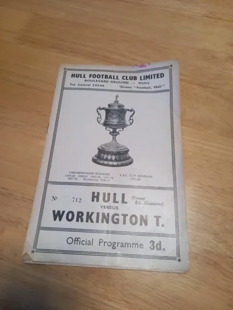 Hull FC V  Workington 22/11/58 Rugby League Programme Collectable