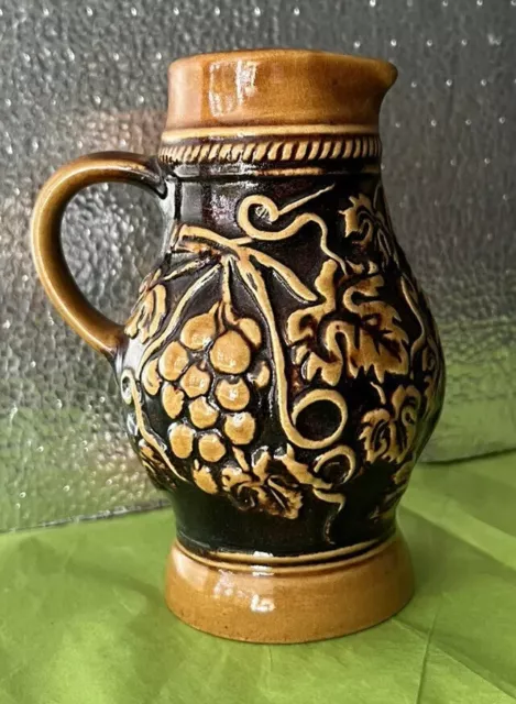 Jasba West Germany Art Pottery Small Pitcher Vase Embossed Grapes Pattern VTG
