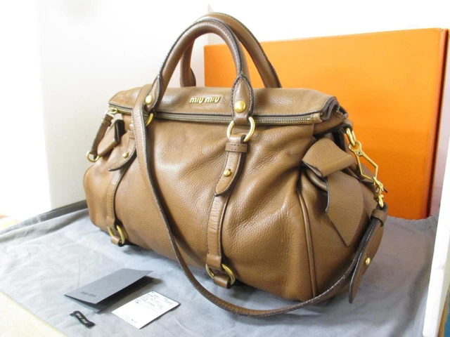 MIU MIU Miu Miu Brown Handbag Shoulder Ribbon RT0365 VITELLO LUX CIPRIA Auth
