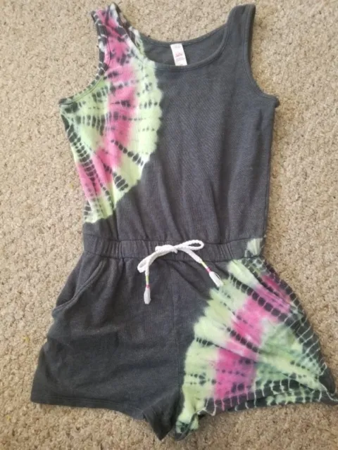 JUSTICE Gray with Tie Dye Tank Style Short Romper Jumpsuit Girls Size 12