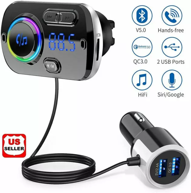 Émetteur FM Bluetooth mains libres adaptateur radio sans fil kit voiture lecteur MP3 USB