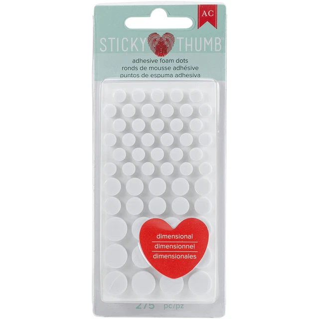 Espuma adhesiva dimensional de pulgar pegajosa 275/paquete - puntos blancos, tamaños surtidos -ST3402