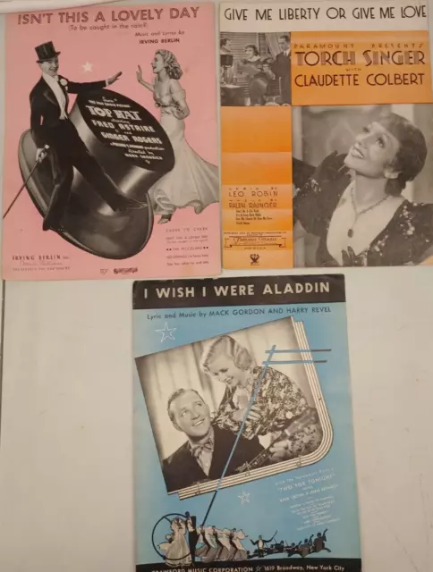 Lot of 3 Vintage Sheet Music Bing Crosby Fred Astaire Claudette Colbert