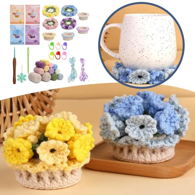 Beginner Adult Crochet Set, Crochet Flower Set Coaster, Knitted Set With Croche}