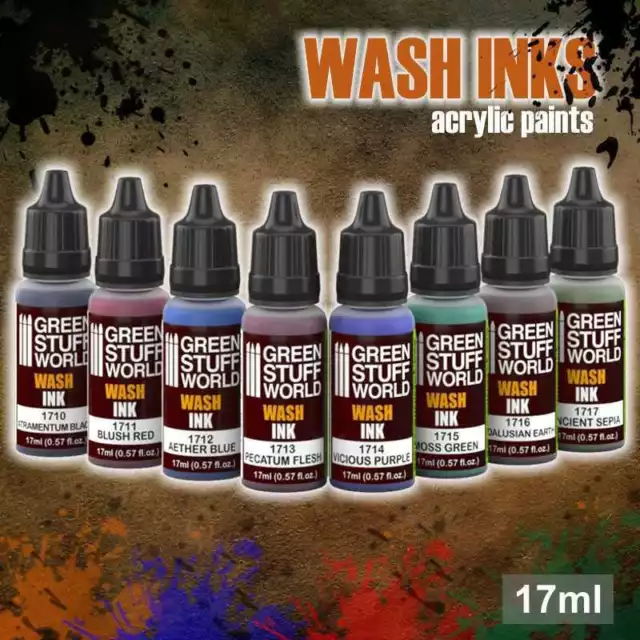 Green Stuff World Wash Inks  ~ 17mls GSW Colour Paints