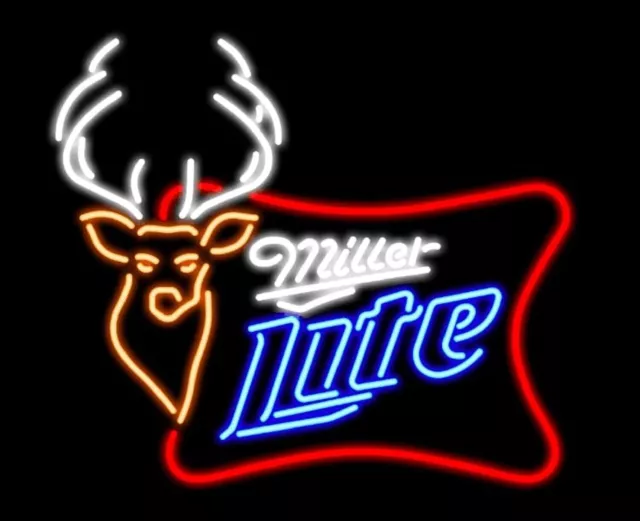 Neon Light Sign Lamp For Miller Lite Beer 20"x16" Miller High Life Deer Bar Open
