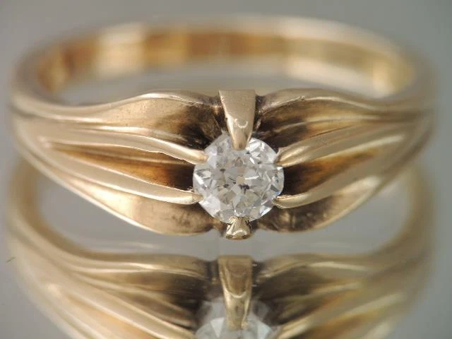 ANTIQUE SOLID 14K GOLD & 40 POINT EUROPEAN CUT DIAMOND RING BELCHER SETTING sz 8