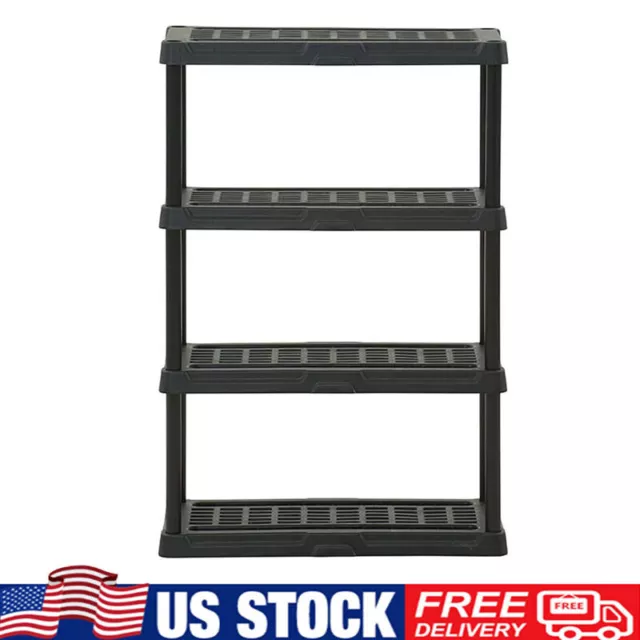 Garage Shelves Storage Organizer 4-Tier Plastic Shelf Heavy Duty Shelving Unit