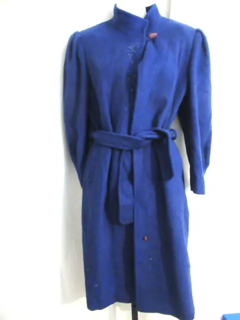 ANAMAS Viintage 60's Sapphire Blue Wool Puffed Shoulders Stroller Coat Large