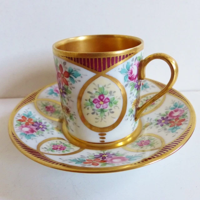 TASSE LITRON en PORCELAINE de LIMOGES décor SEVRES PEINT MAIN intérieur OR (#8)
