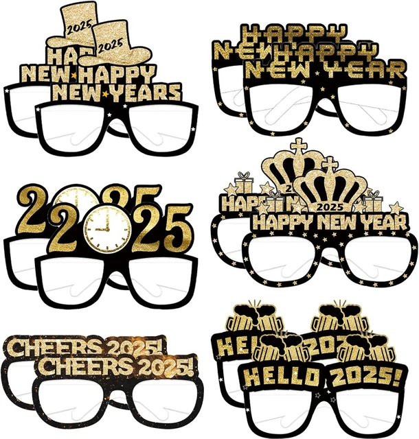 Hrlace Silvester Brille 2026 - Frohes Neues Jahr Partybrille Schwarz Gold