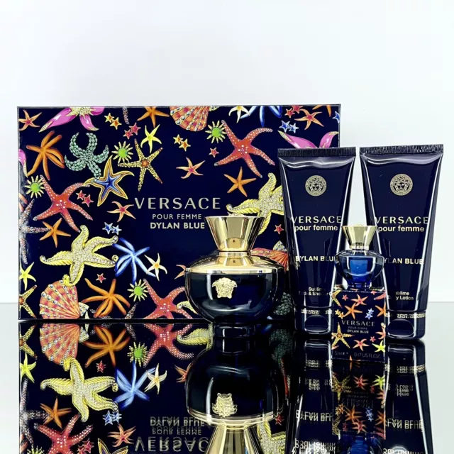 VERSACE DYLAN BLUE Women 4pc SET 3.4oz EDP +3.4oz B/Lotion+3.4oz S/Gel+EDP 5ml