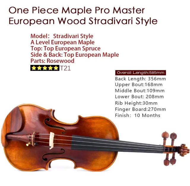 T21 Pro Master Antique/Old Stradivari Style Violin 4/4 European Maple Sweet Tone 2