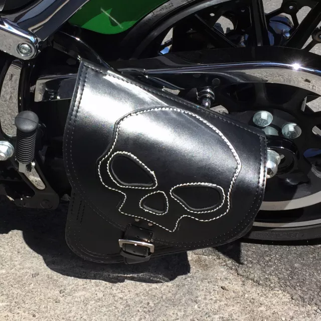 Black Leather Saddle Bag Swingarm Side Pannier Bag Harley Davidson Softail