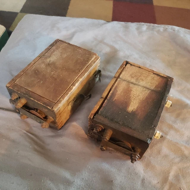2 Antique Ford Model T A Ignition Buzz Coil Battery Wood Wooden Box