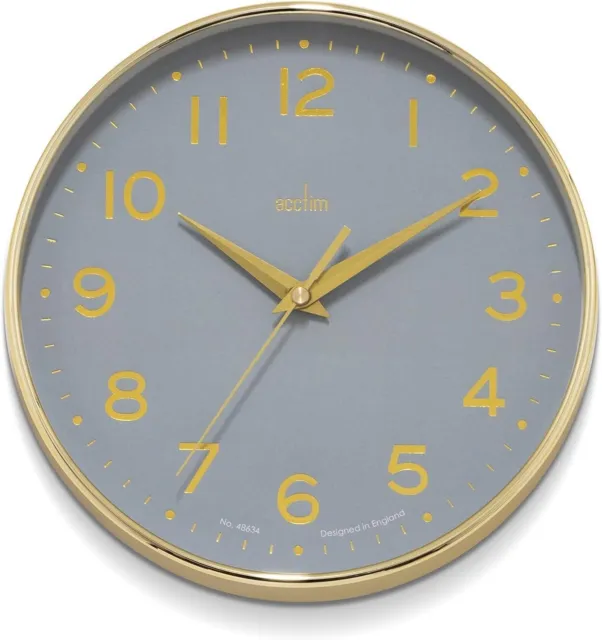 Acctim Rand Wall Clock 20cm Quartz Chromed Gold Case Foil Embossed Arabic Dial