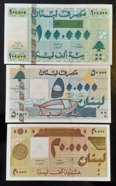 Lebanon set of 3 banknotes 20000 Livres to 100000 Livres 2001, UNC, complete, RR