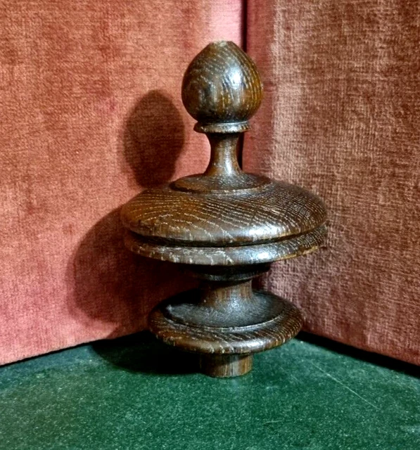 Victorian wood turned newel post finial Antique french architectural salvage 4"