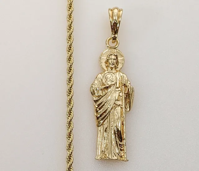 Gold Plated Saint Jude Pendant 3mm Chain Necklace Oro San Judas Dije Cadena Men