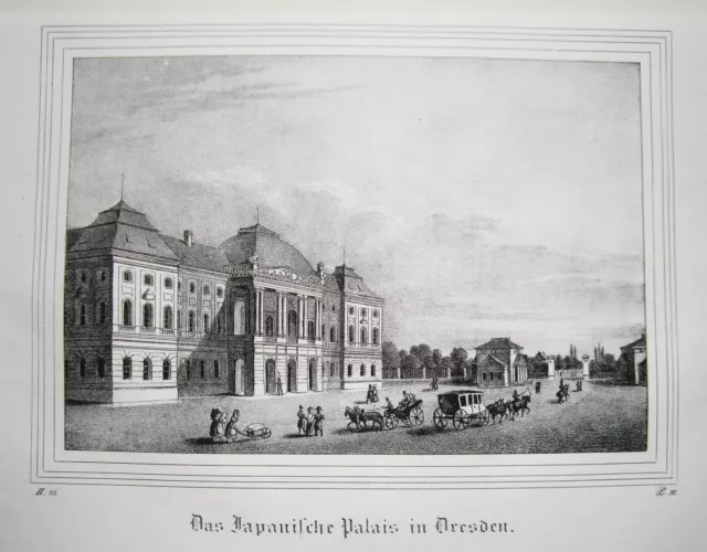 Dresden Japanisches Palais  Sachsen alte Lithographie aus Saxonia 1835-1841