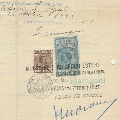 ITALY Multi Colored Consular Revenues Rare High Values Tied Document 1927