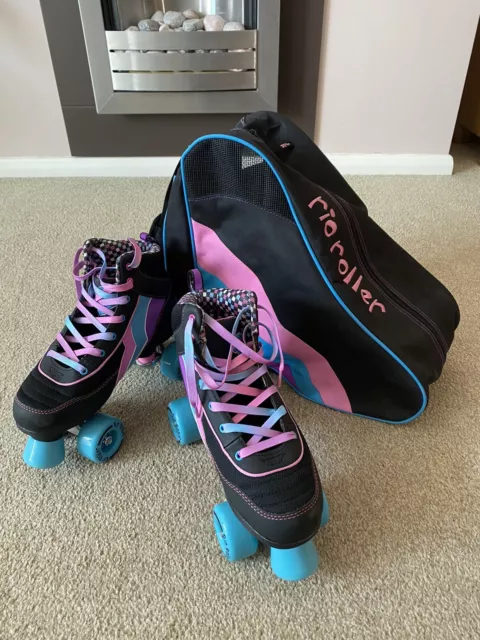 SFR Rio Roller Skates UK5 EU38 Pink Purple Black Blue Women's Retro Fun + Bag