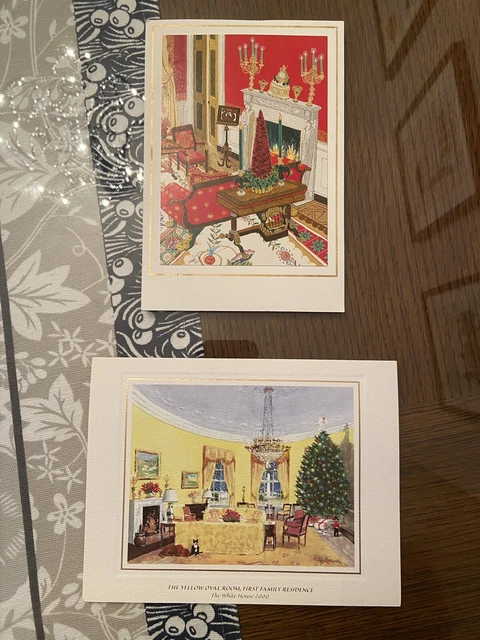 2 White House Christmas Cards George & Laura Bush Bill Clinton & Hillary Clinton