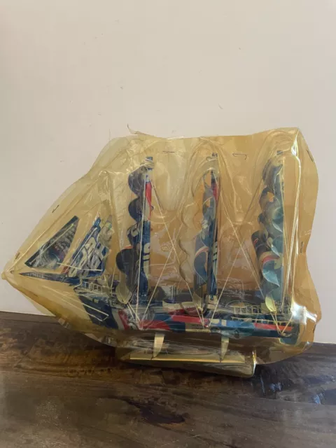 Handcrafted Sail Ship Vessel with Vietnamese Pepsi Cola Cans 14" by 10" 2