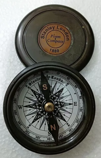 2.5" Robert Frost Vintage Navigational Poem Compass Brass Stanley London Compass 2