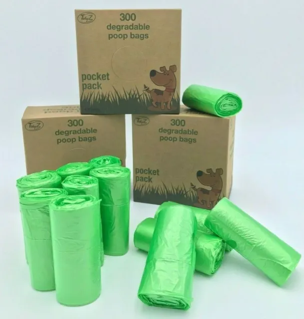 DEGRADABLE Dog Poo Bags with Tie Handle Doggy Poop Bags Green Strong Large