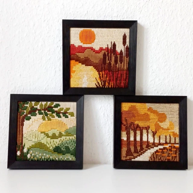 3 Stickbilder, Natur Motive, Picto / eine smyrnafix handarbeit / 1980