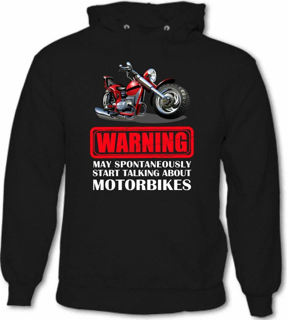 Warning Talking About Motorbikes Mens Funny Motorcycle Hoodie Bike Biker DTG