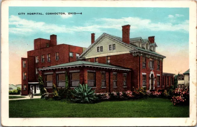 Coshocton Ohio OH City Hospital Red Brick c1920s Postcard