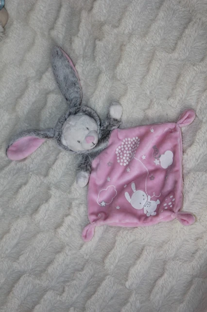 Doudou Mots D'enfants Lapin Ours Plat Rose Gris Blanc  Etoile Luminescent  Ttbe
