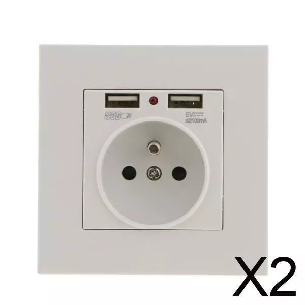 2PCS Prise Murale électrique Maison Chargeur avec Double USB, Blanc 250V /50Hz