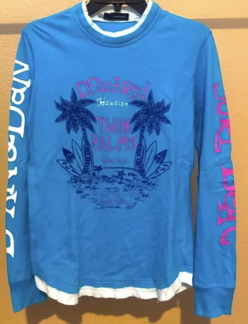 Dsquared2 Dean & Dan Limited Ed. Hawaiian Twin Palms Sweater Blue Pink S Xmas