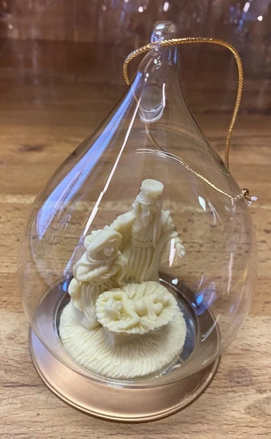 Vintage Virgin Mary Joseph Baby Jesus Figures in Glass Bulb Christmas Ornament