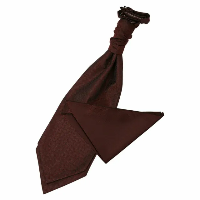 Set fazzoletto cravatta da uomo tessuto bordeaux chiave greca motivo geometrico di DQT