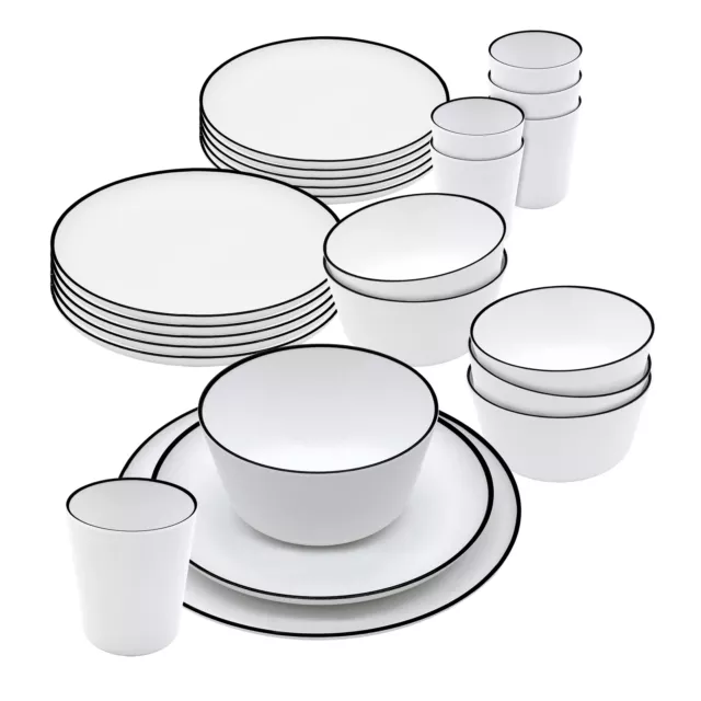 Set stoviglie da campeggio Melamin bianco - 24 pezzi - servizio da tavola picnic outdoor