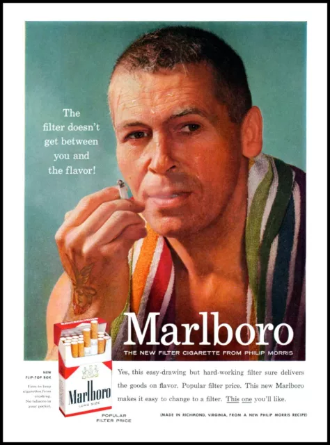 1955 MARLBORO MAN smoking cigarettes filter pack vintage photo print Ad ...