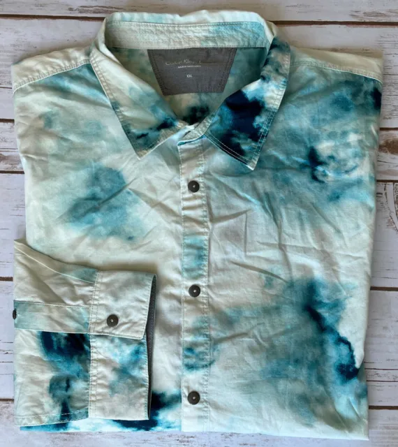 Calvin Klein Jeans Tie Dye Ink Swirl White Blue Button Down Shirt Mens Xxl Nwot