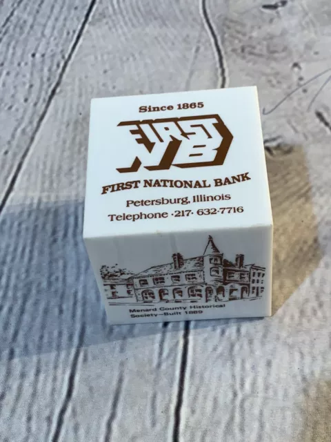 Vintage 1865 FIRST NATIONAL BANK Paperweight Advertising,Petersburg,Illinois