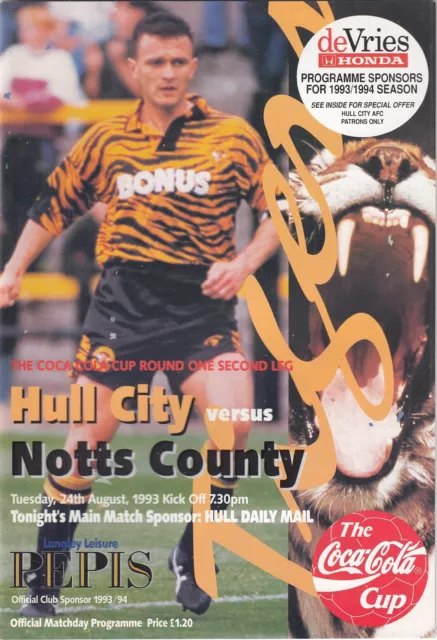 Hull City v Notts County 1993/4 (24 Aug) League Cup