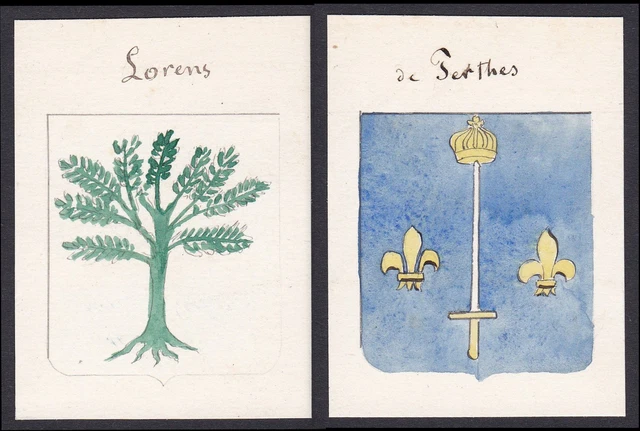 19. Siglo Lorens Lorenz Perthes Francia Escudo Abrigo De Arms Acuarela