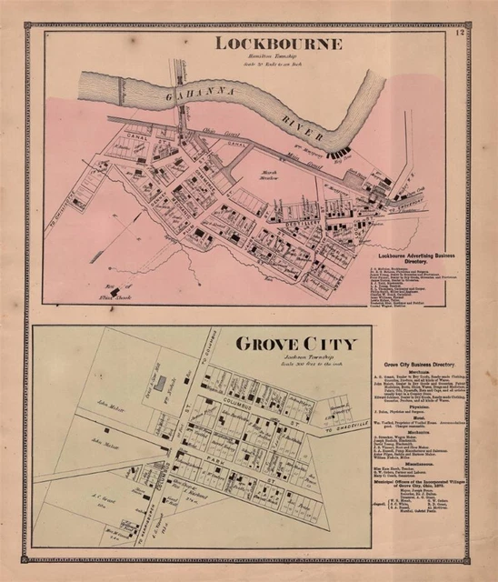1872 CALDWELL'S PLAT Atlas Of Franklin County, OhMap Of Lockbourne